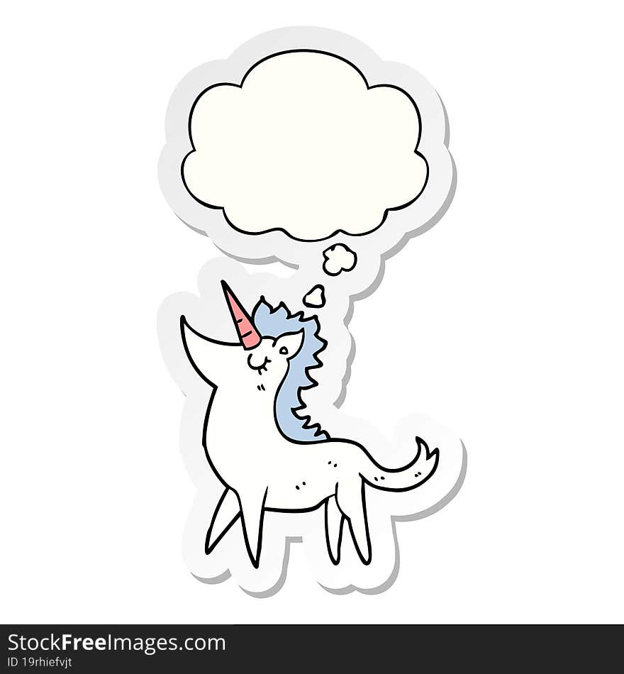 cartoon unicorn and thought bubble as a printed sticker