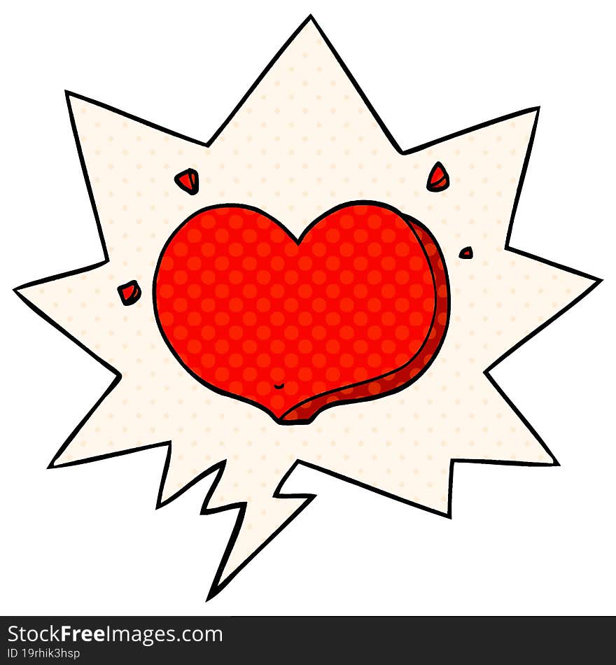 cartoon love heart with speech bubble in comic book style