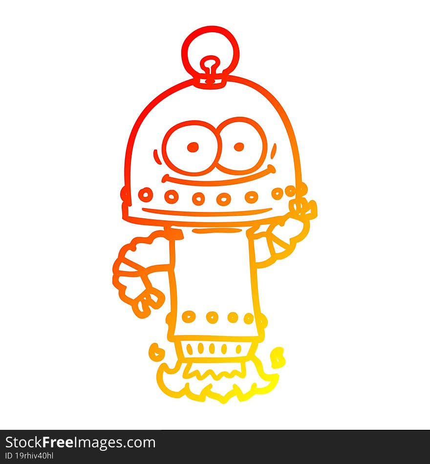 warm gradient line drawing happy carton robot with light bulb