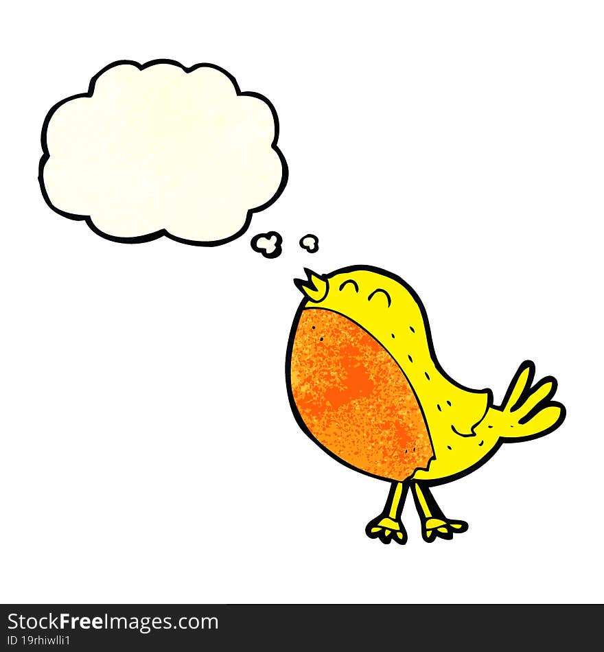 cartoon singing bird with thought bubble