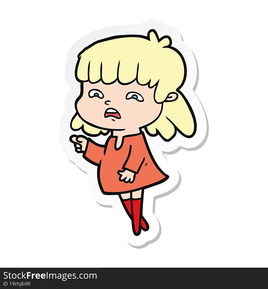 sticker of a cartoon worried woman