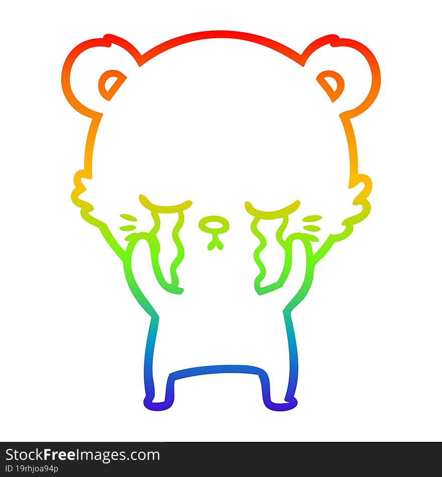 rainbow gradient line drawing crying cartoon polarbear