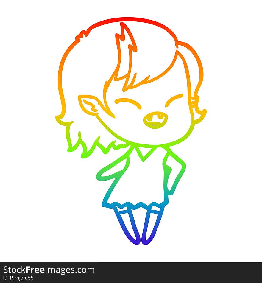 rainbow gradient line drawing cartoon laughing vampire girl