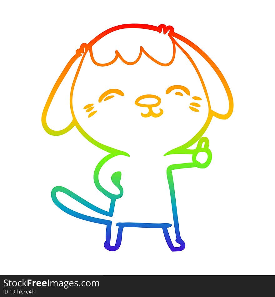 rainbow gradient line drawing of a happy cartoon dog giving thumbs up sign