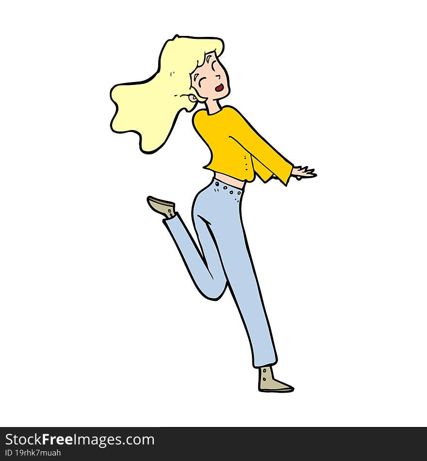 cartoon happy girl kicking out leg