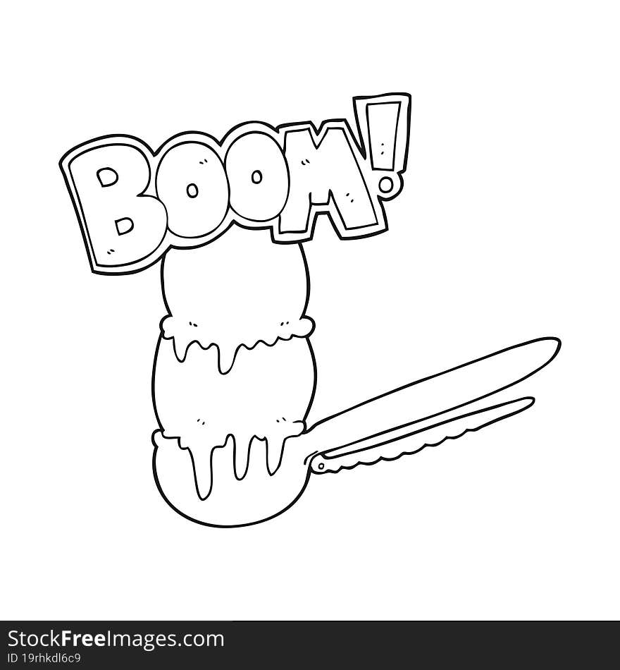 black and white cartoon scoop of ice cream