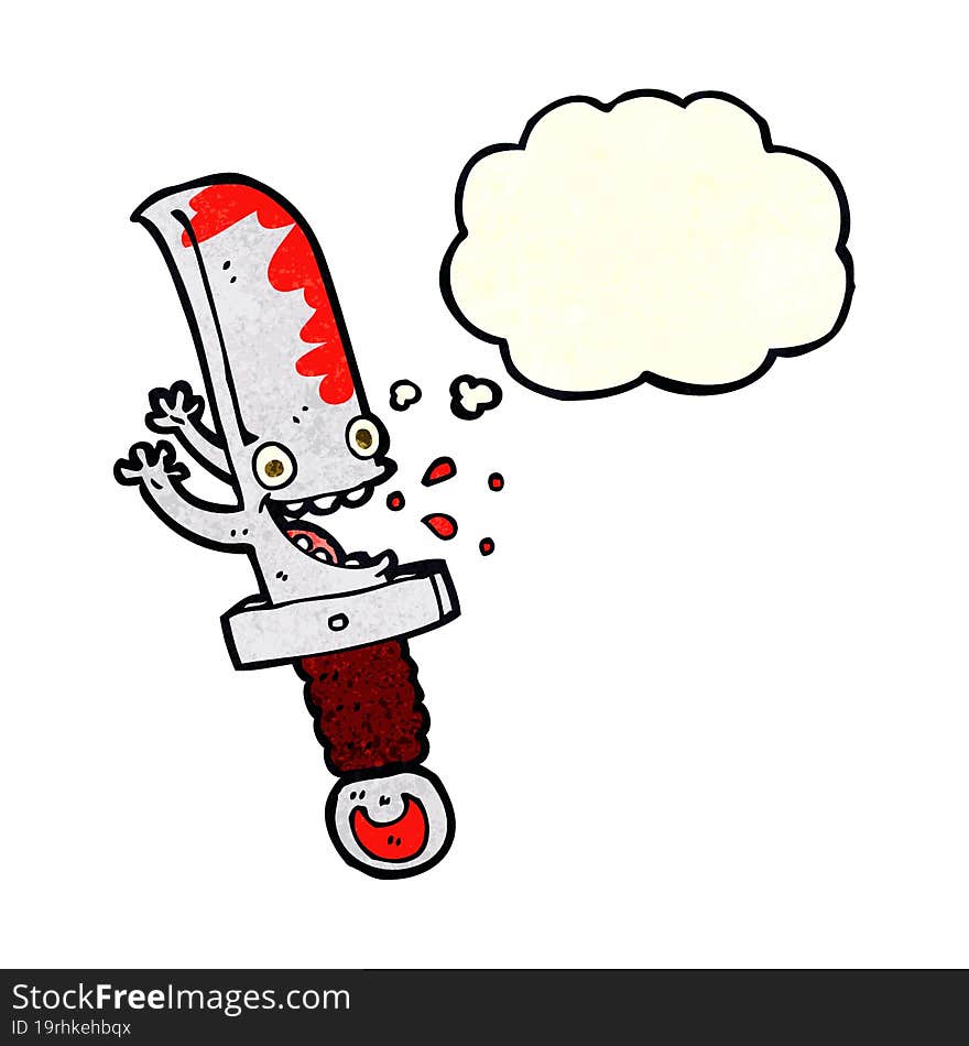 crazy knife cartoon character with thought bubble