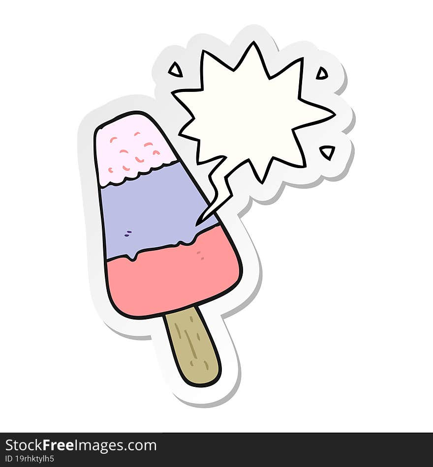 cartoon ice lolly with speech bubble sticker. cartoon ice lolly with speech bubble sticker