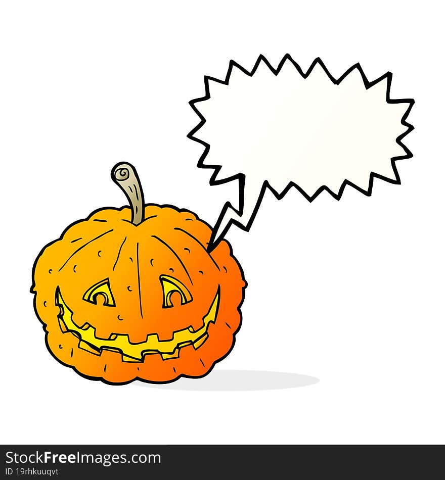 Cartoon Grinning Pumpkin With Speech Bubble