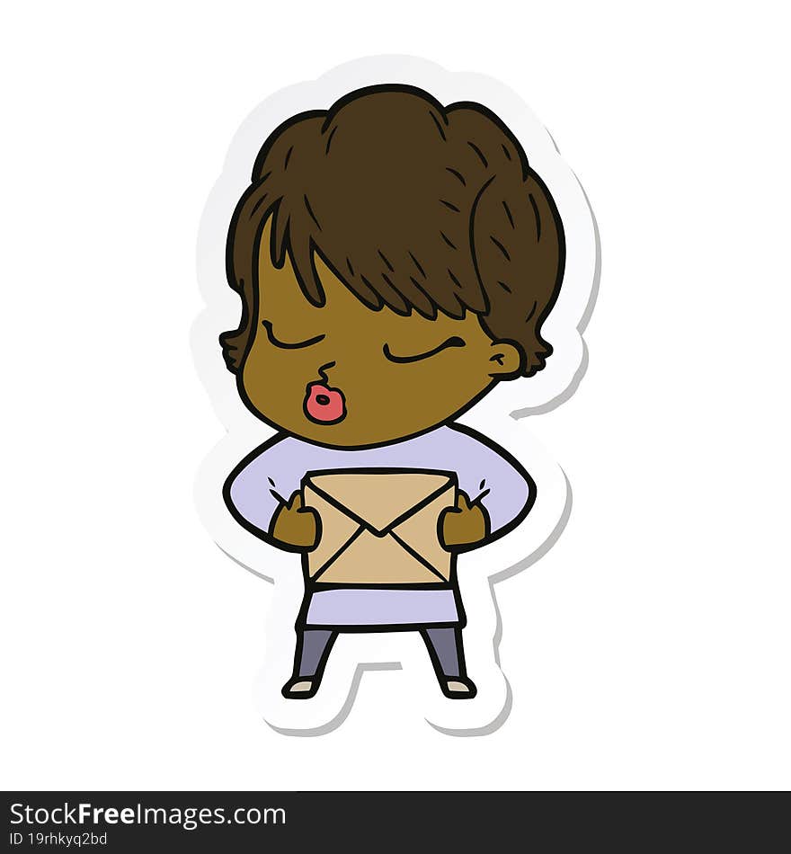 sticker of a cartoon woman with eyes shut