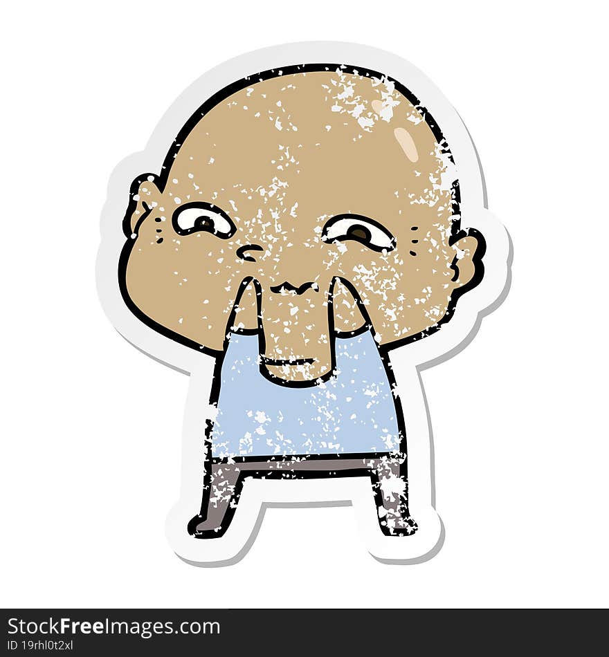 distressed sticker of a cartoon creepy guy