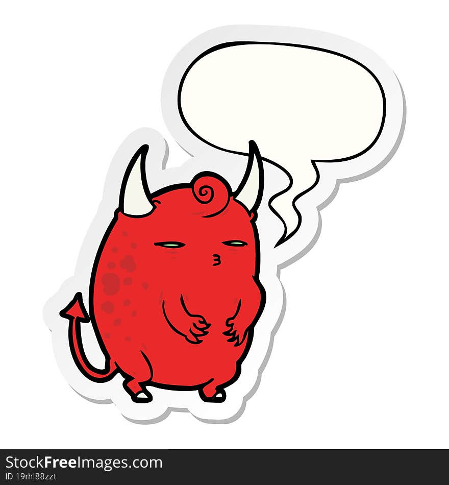 cartoon fat little halloween devil and speech bubble sticker