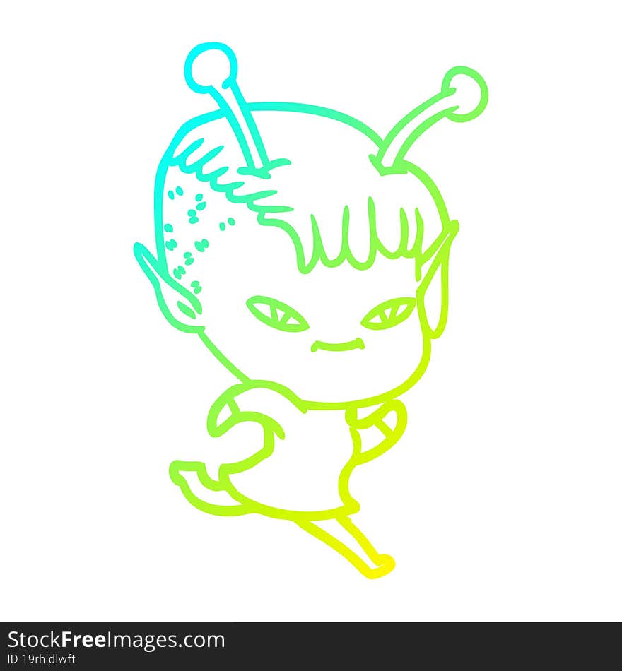 cold gradient line drawing cute cartoon alien girl