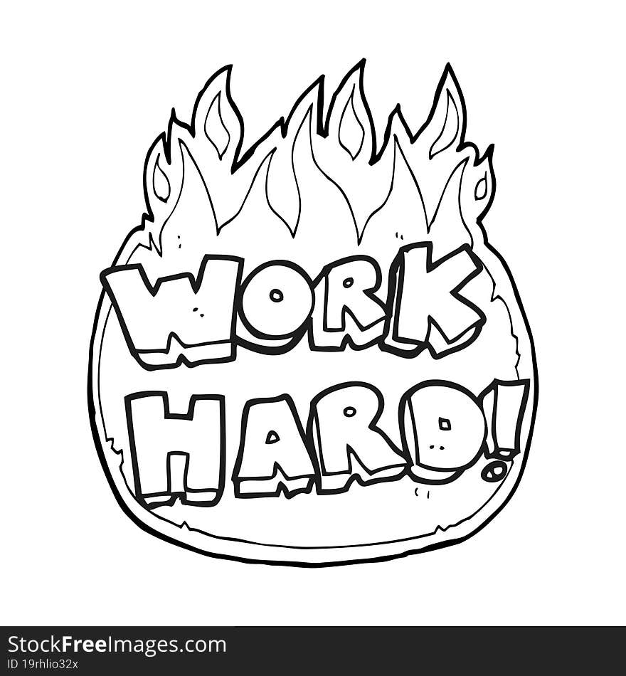 freehand drawn black and white cartoon work hard symbol