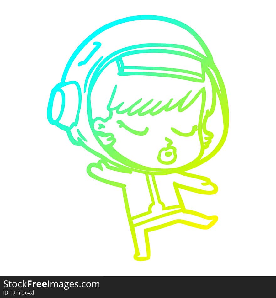 cold gradient line drawing cartoon pretty astronaut girl dancing