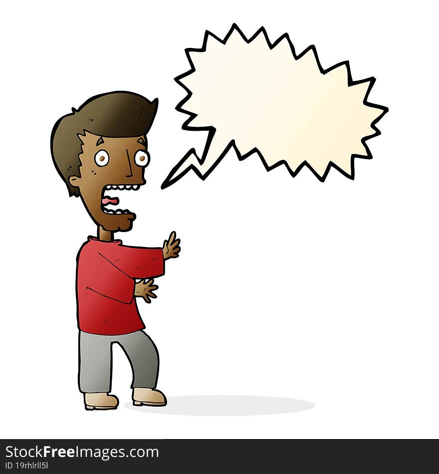 cartoon terrified man with speech bubble