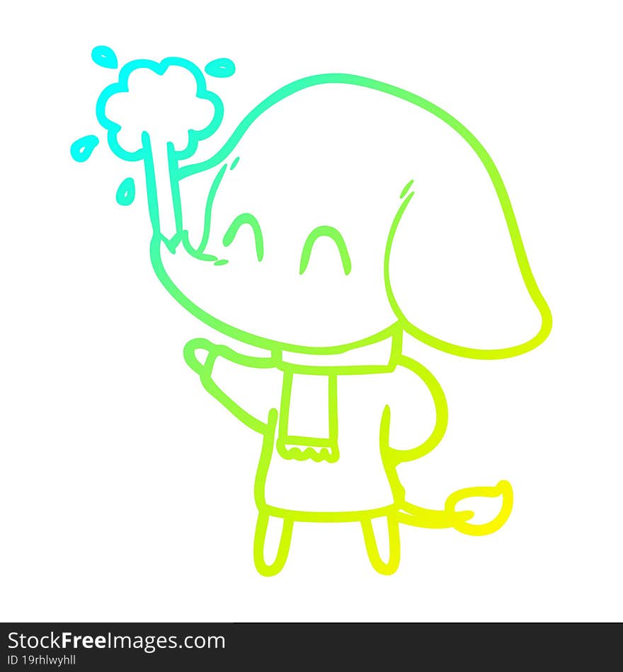 cold gradient line drawing cute cartoon elephant spouting water