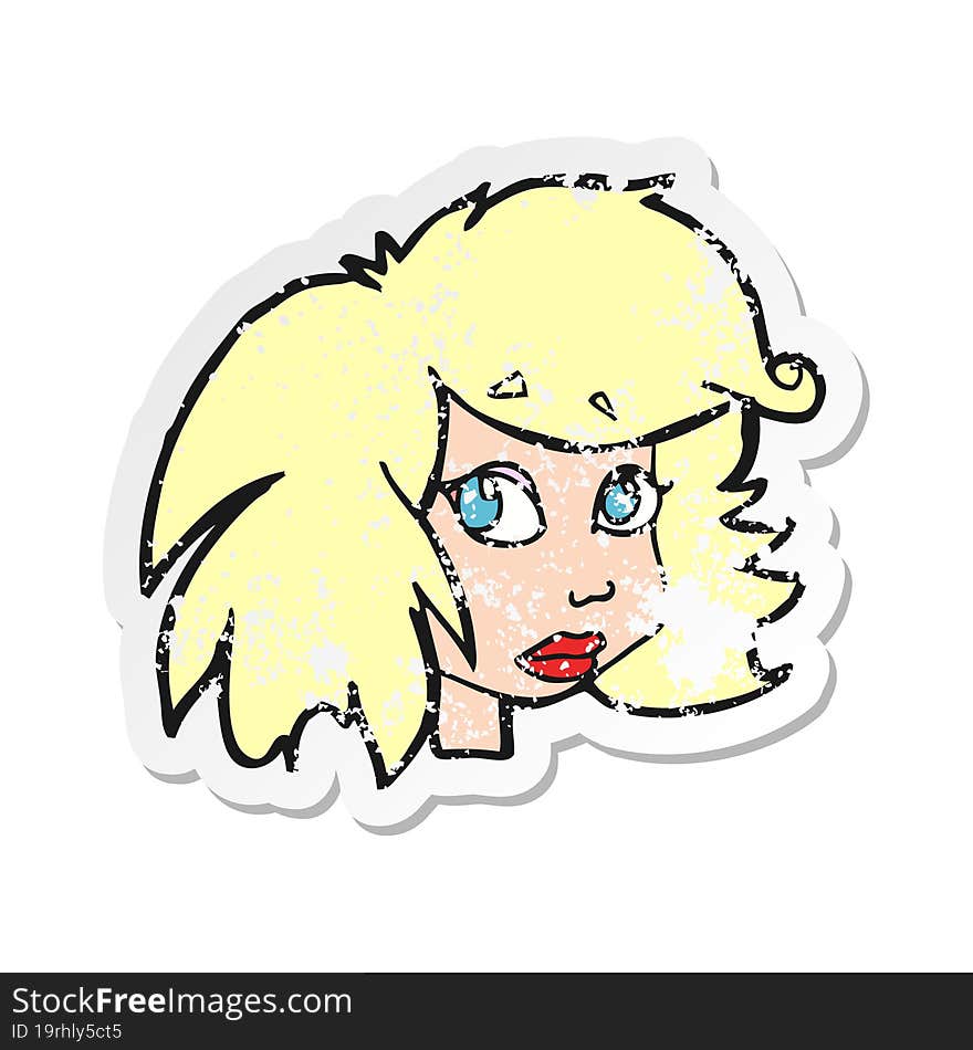 retro distressed sticker of a cartoon female face