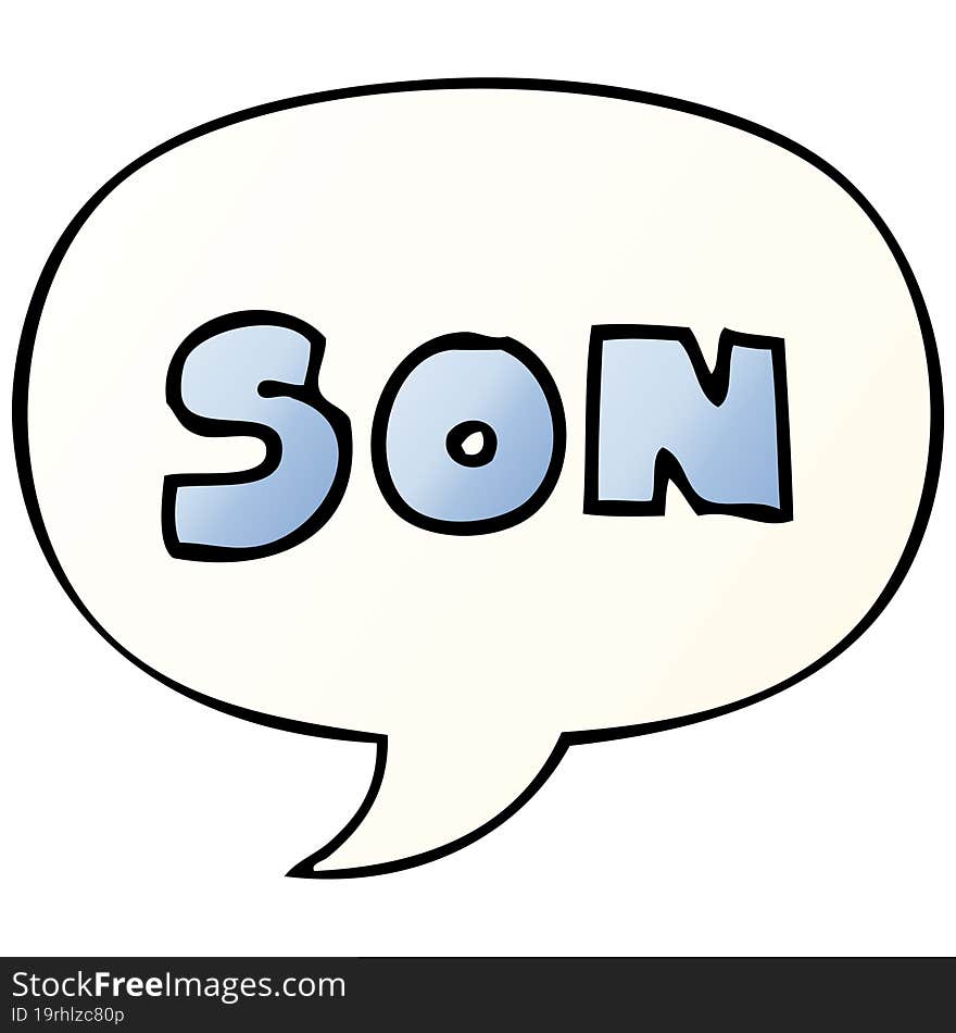 cartoon word son and speech bubble in smooth gradient style