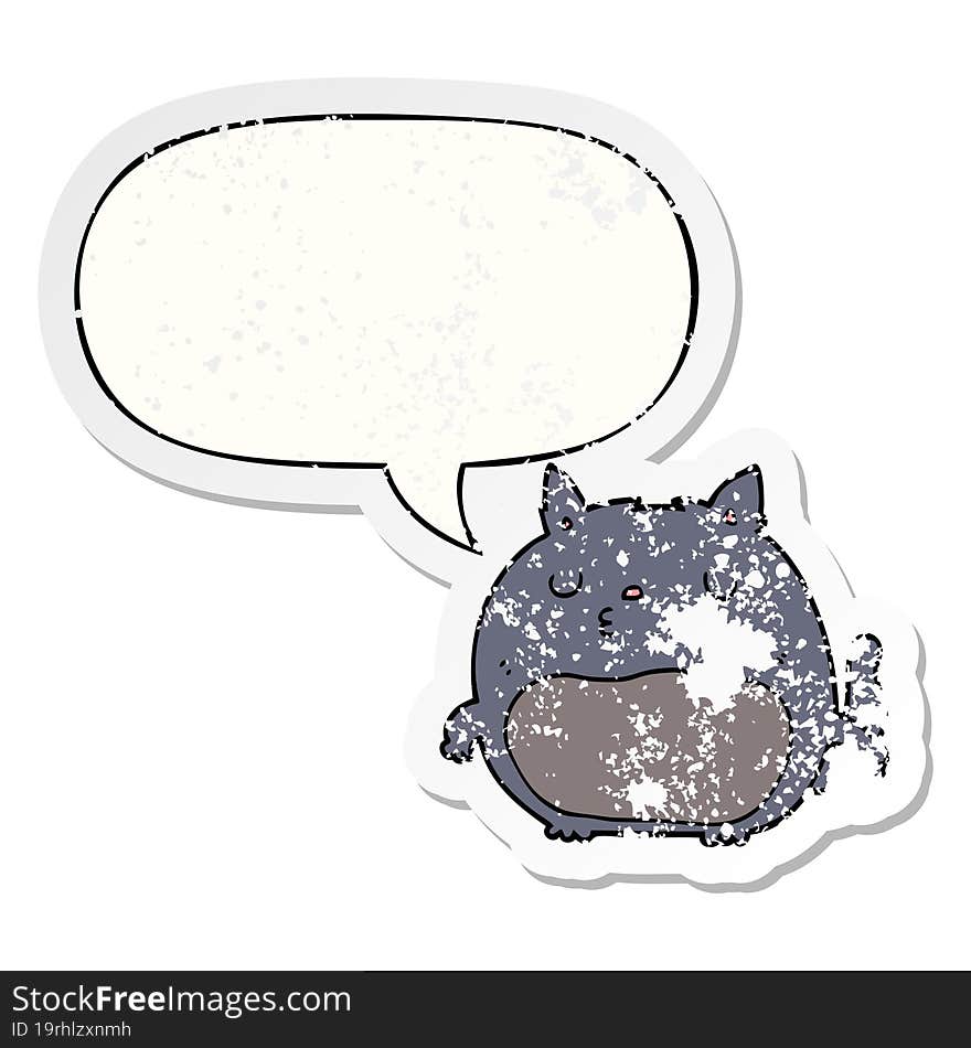 cartoon cat and speech bubble distressed sticker