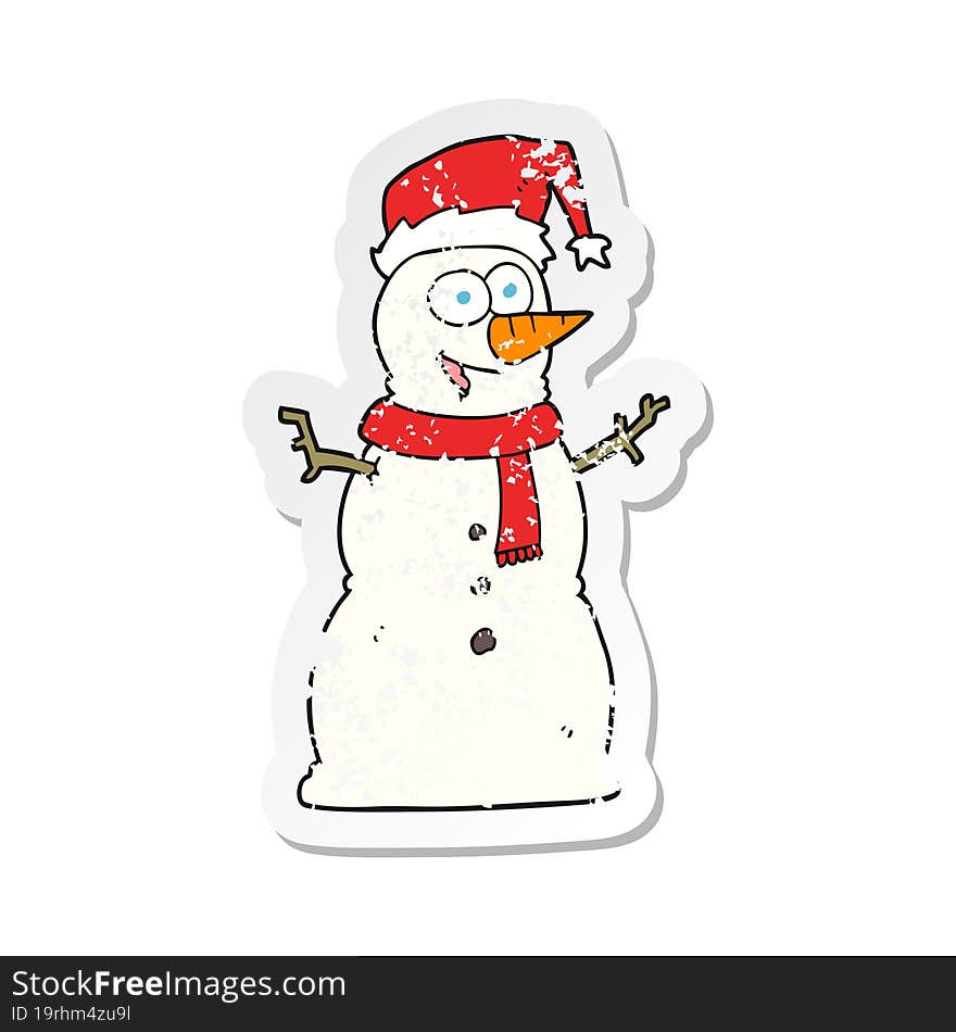 retro distressed sticker of a cartoon snowman