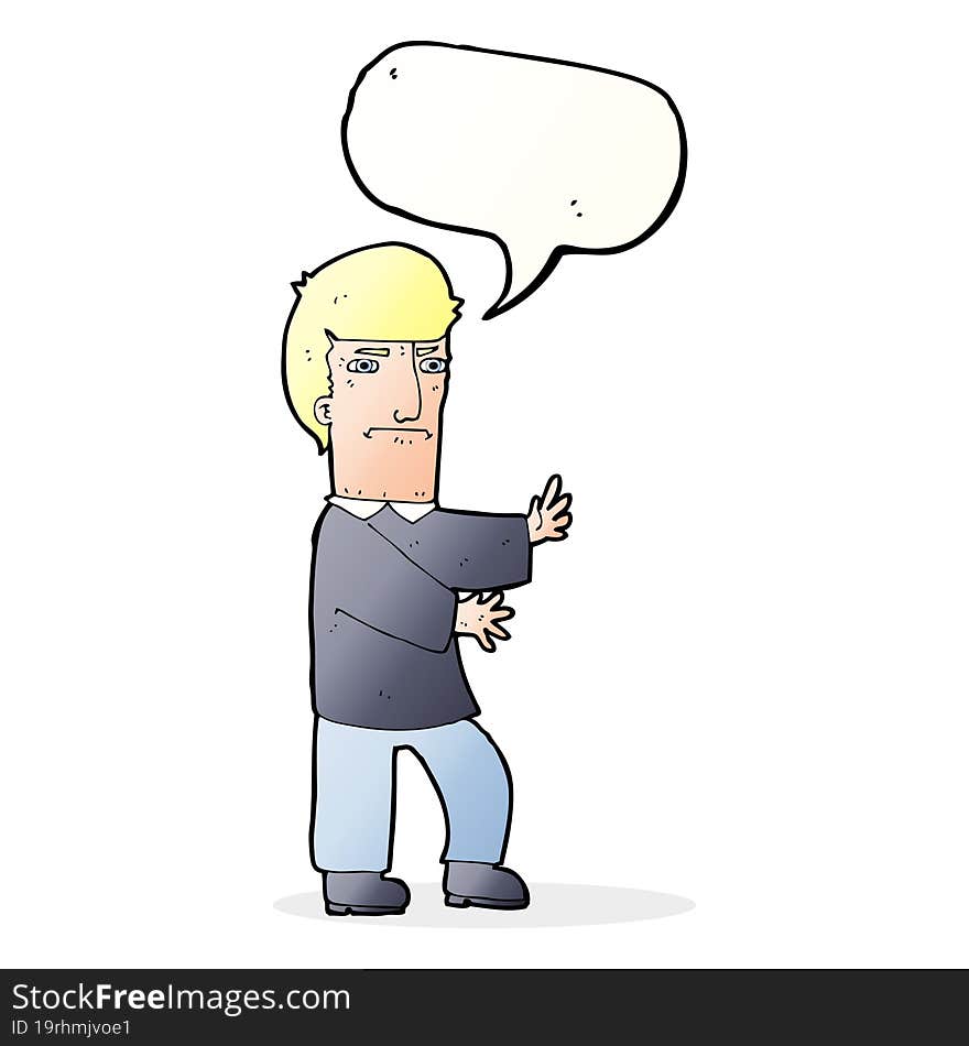 cartoon grumpy man with speech bubble