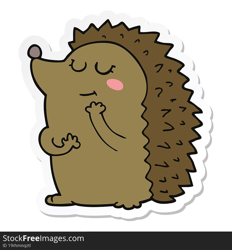 sticker of a cute cartoon hedgehog