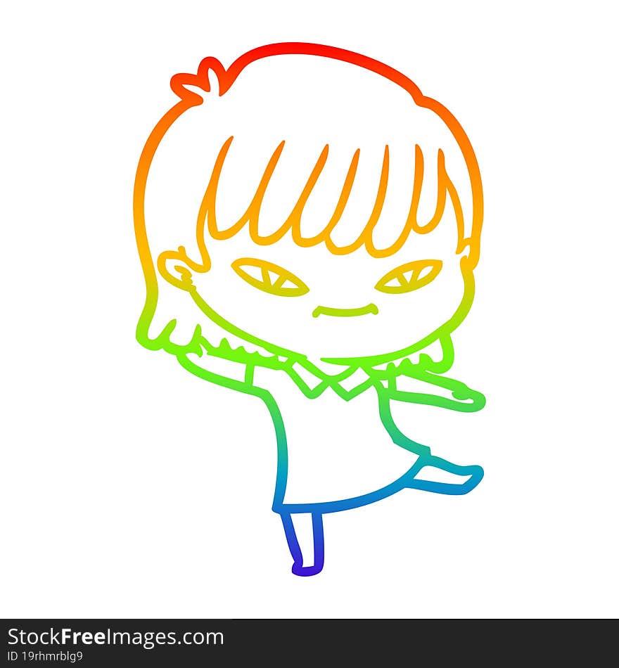 rainbow gradient line drawing of a cartoon woman