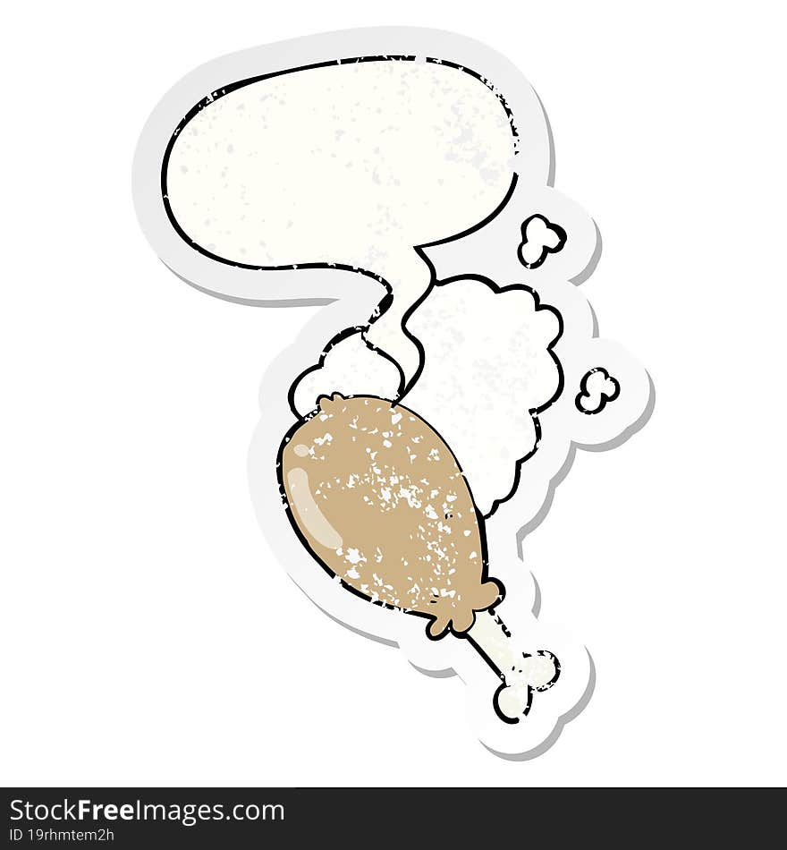 cartoon chicken leg and speech bubble distressed sticker