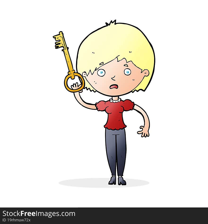 cartoon woman with key