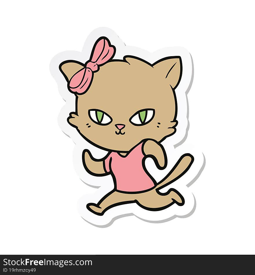 Sticker Of A Cute Cartoon Cat Jogging