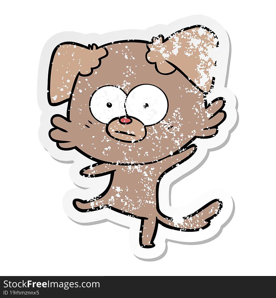 distressed sticker of a nervous dog cartoon