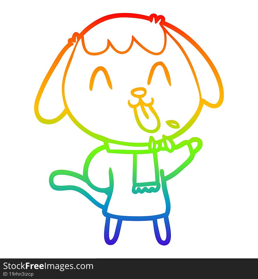 rainbow gradient line drawing of a cute cartoon dog