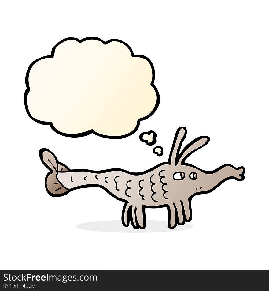 cartoon shrimp with thought bubble