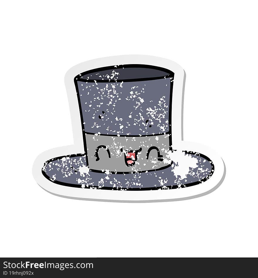 Distressed Sticker Of A Cartoon Top Hat