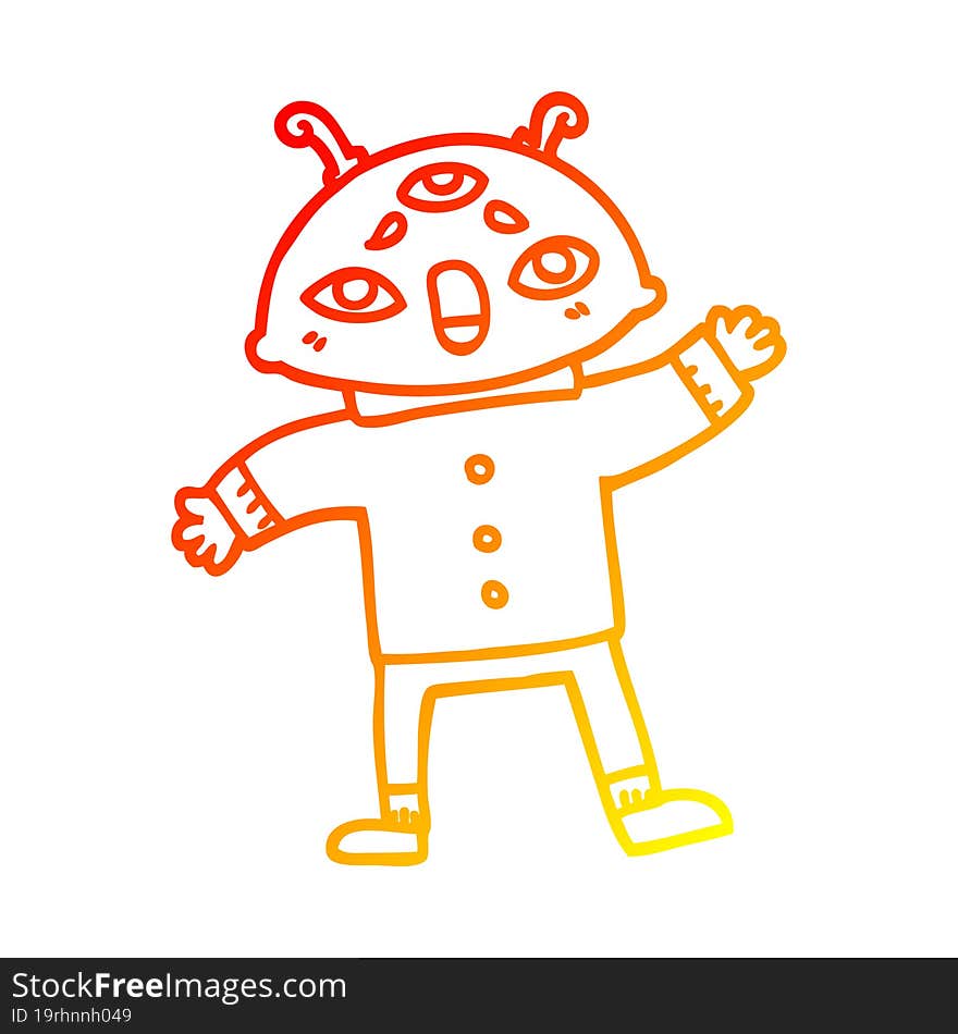 warm gradient line drawing cartoon alien space man