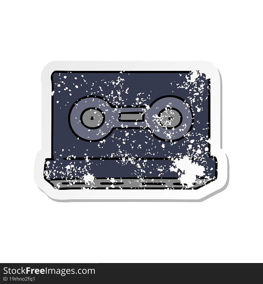 hand drawn distressed sticker cartoon doodle of a distressed sticker cassette tape