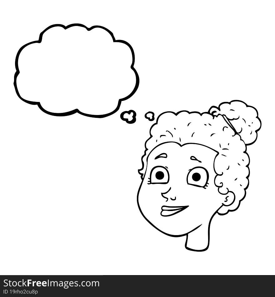 freehand drawn thought bubble cartoon female face