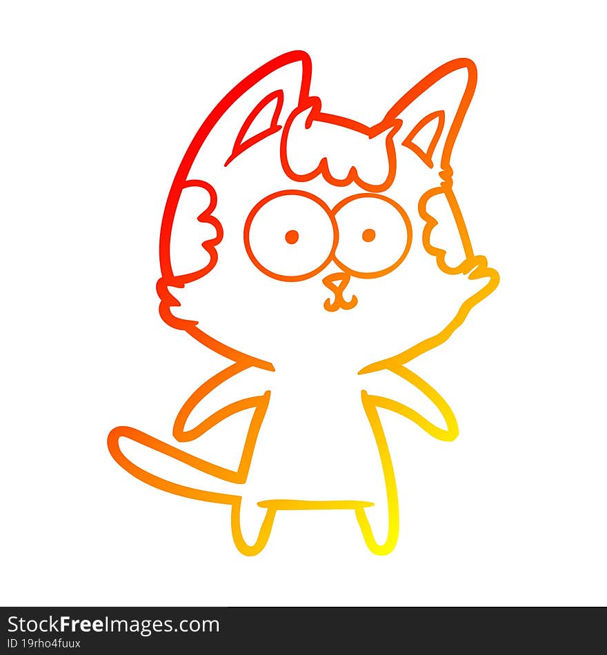 warm gradient line drawing of a happy cartoon cat