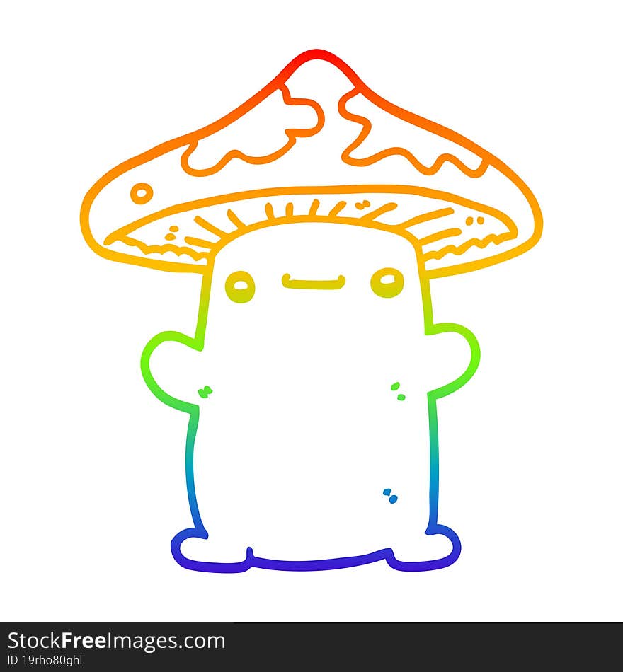 rainbow gradient line drawing of a cartoon mushroom