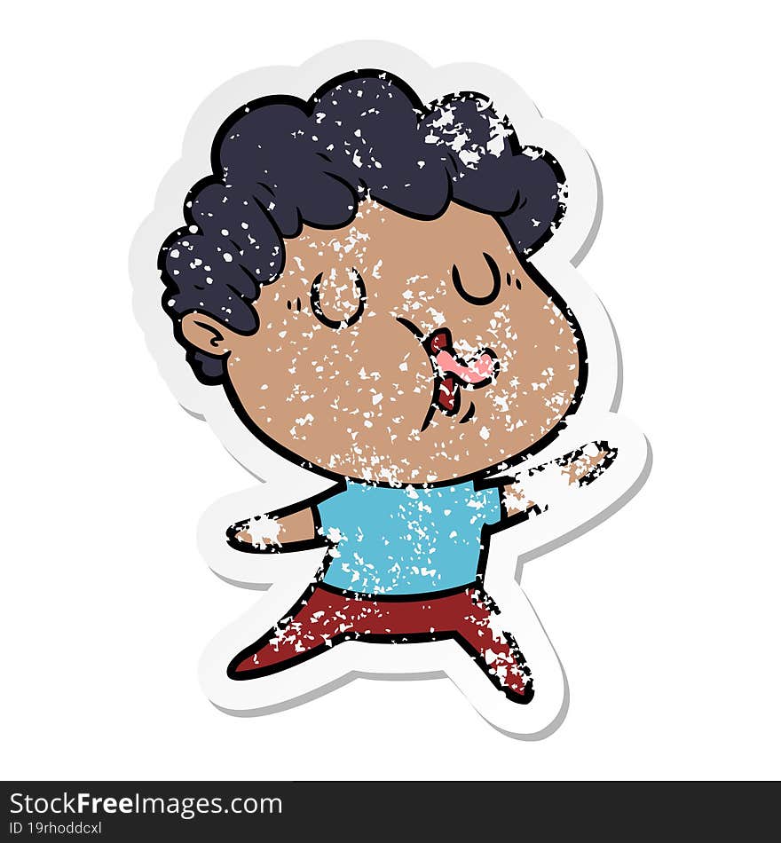 distressed sticker of a cartoon man singing