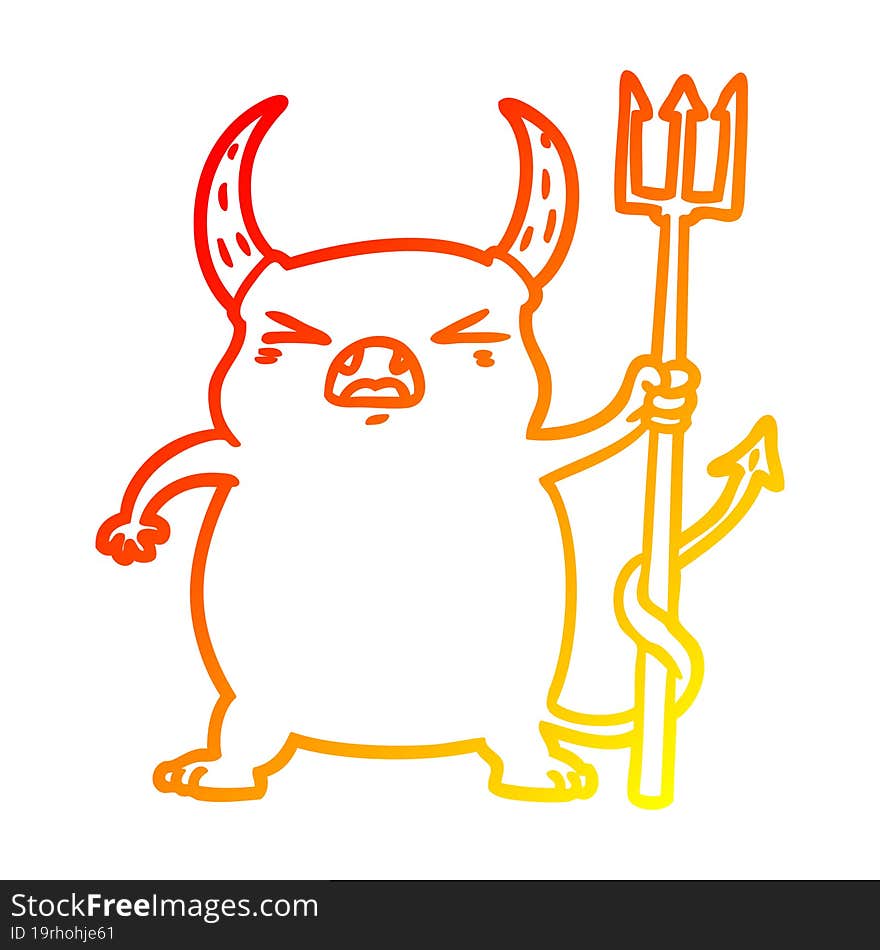 warm gradient line drawing of a cartoon angry little devil