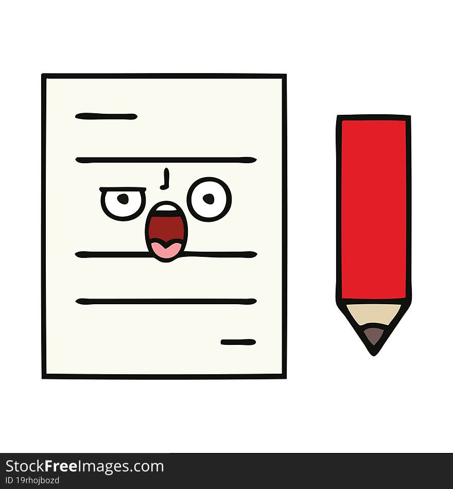 cute cartoon of a test paper. cute cartoon of a test paper