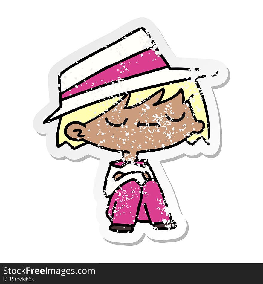 distressed sticker cartoon of a cute kawaii person