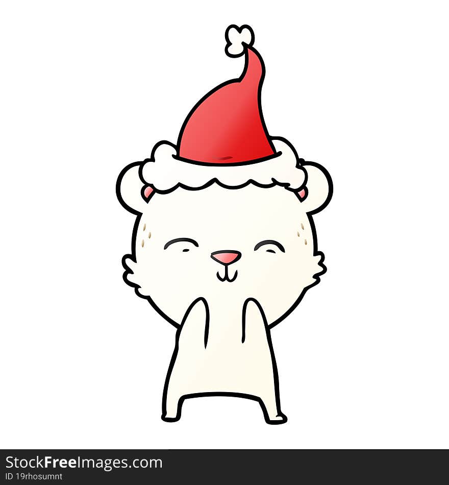 Happy Gradient Cartoon Of A Polar Bear Wearing Santa Hat