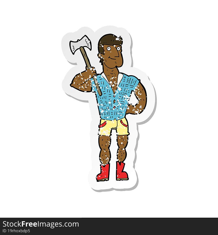 Retro Distressed Sticker Of A Cartoon Lumberjack