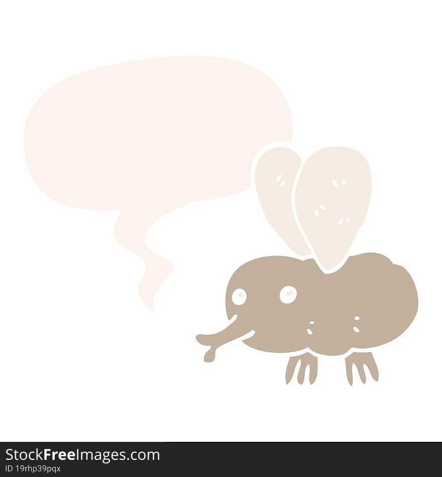 cartoon fly with speech bubble in retro style