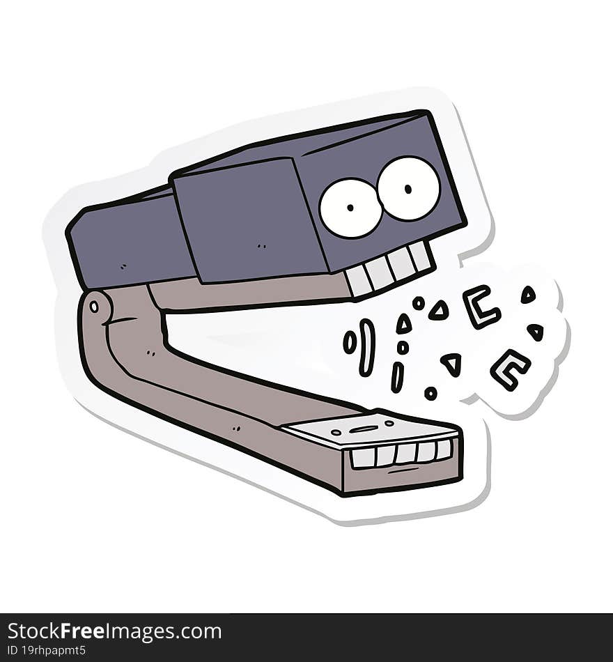 sticker of a crazy cartoon stapler