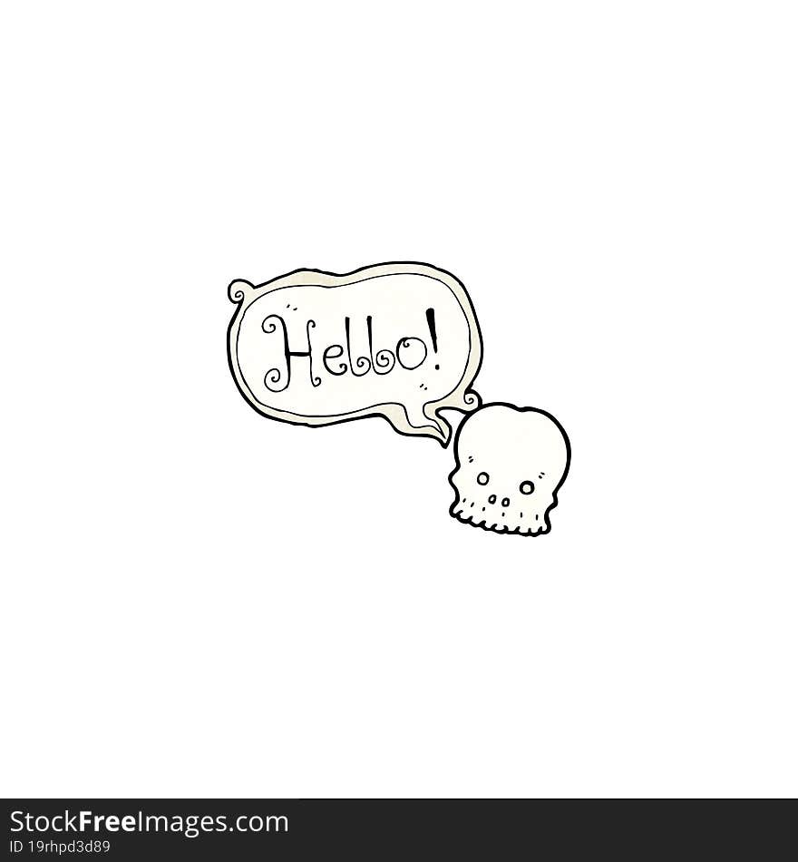 cartoon skull saying hello