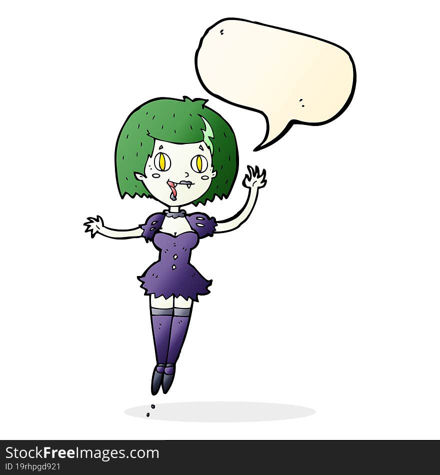 cartoon happy vampire girl with speech bubble